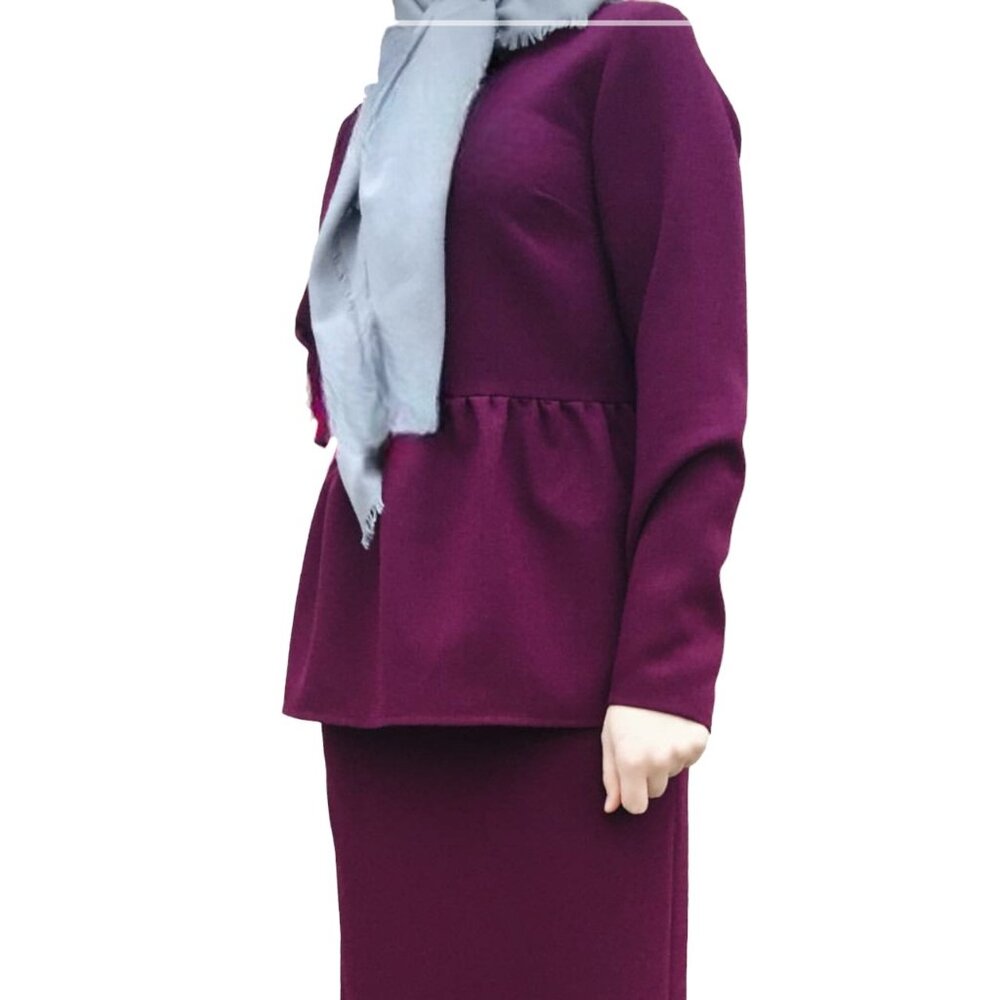 Kamaal Long Sleeve Peplum Blouse, Burgundy